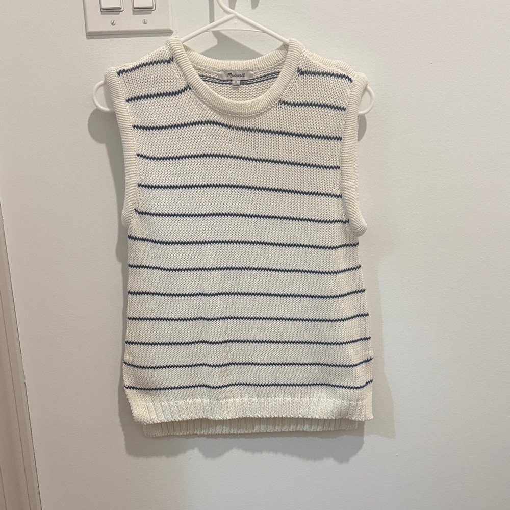 Madewell Navy and White Striped Knit Top